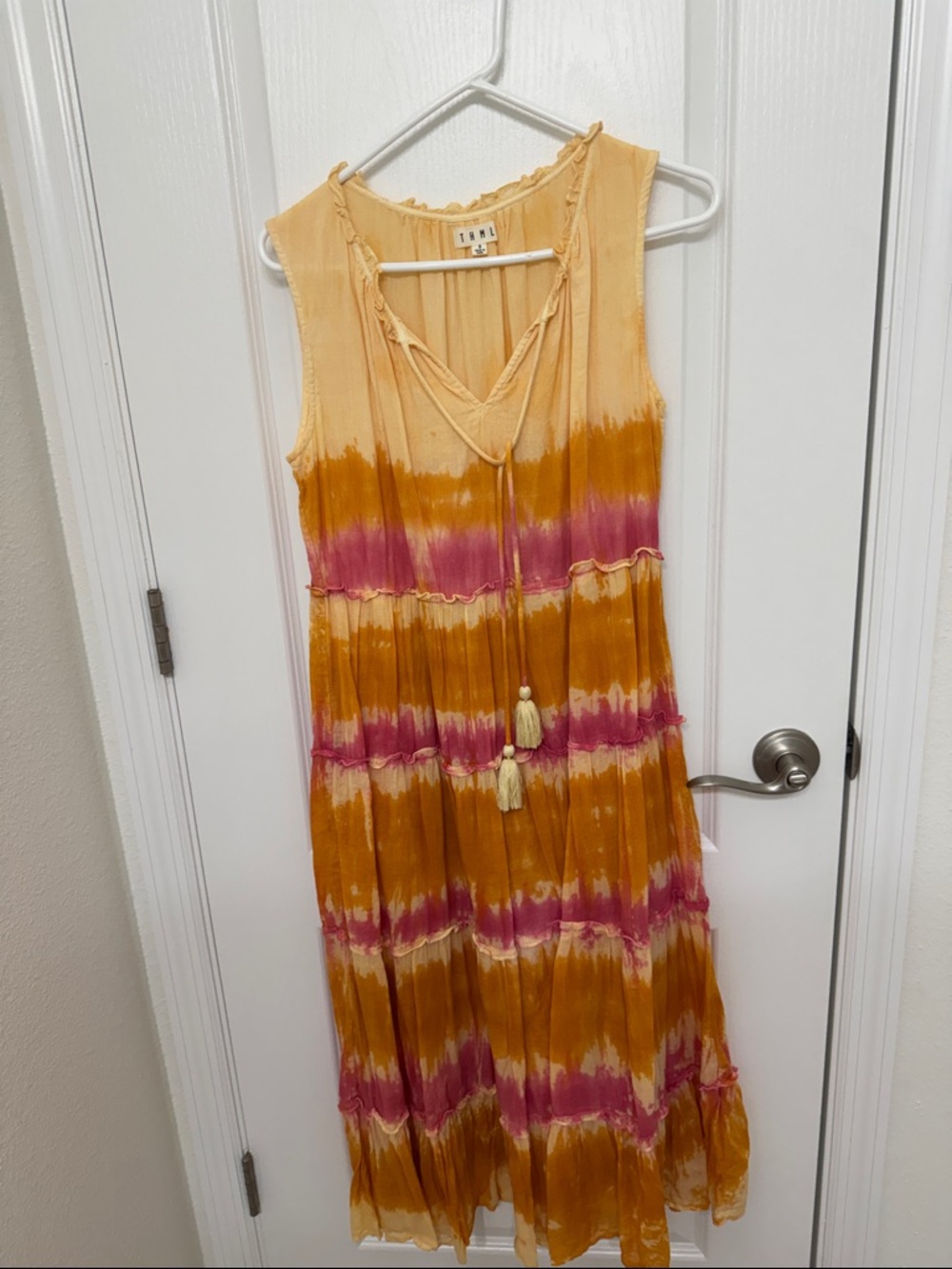 THML Mustard Yellow and Pink Tie-Dye Maxi Dress